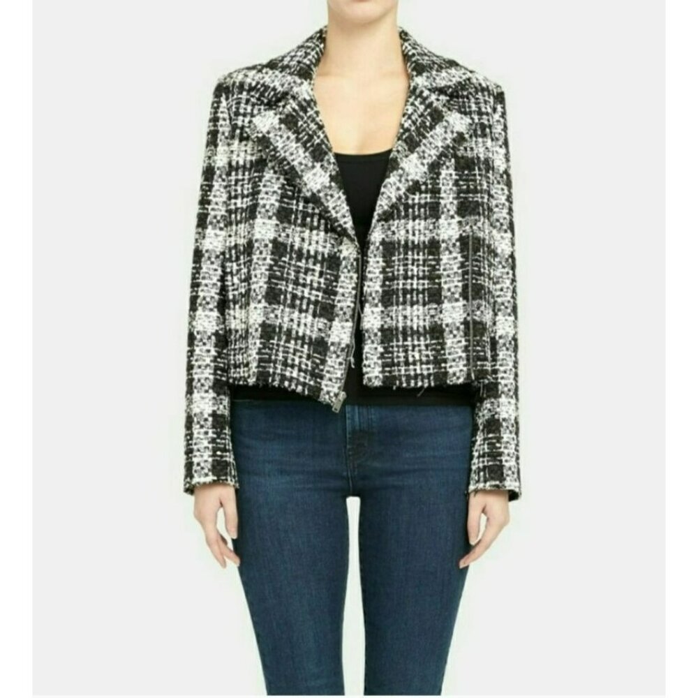 Theory Black and White Plaid Jacket